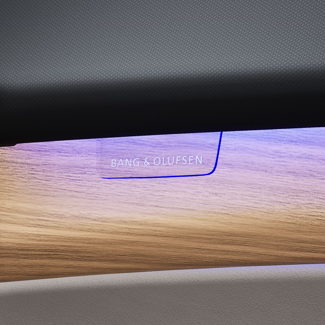 Detailný záber na reproduktor z prémiového audio systému Bang & Olufsen.