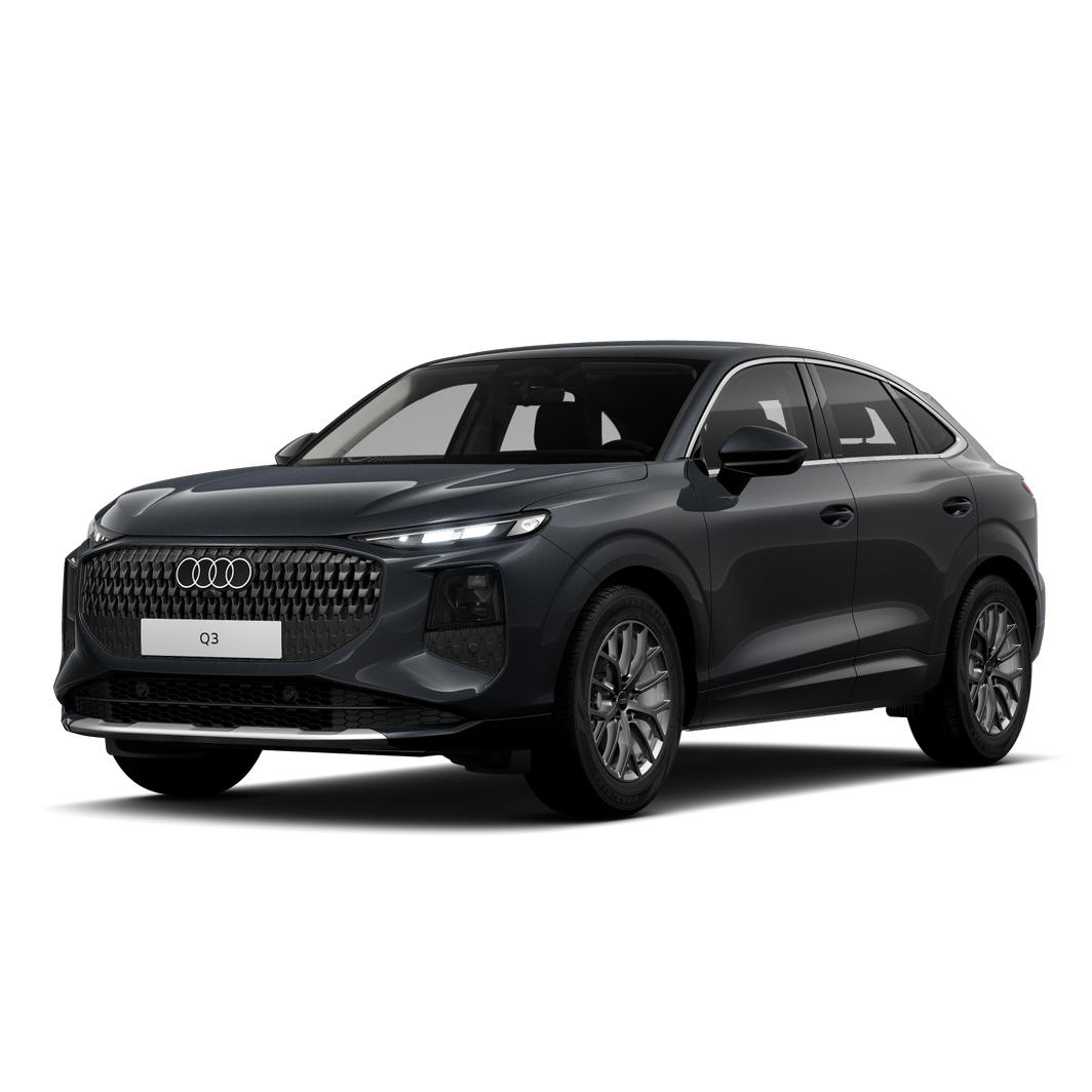 Pohľad na Audi Q3 Sportback na bielom pozadí.