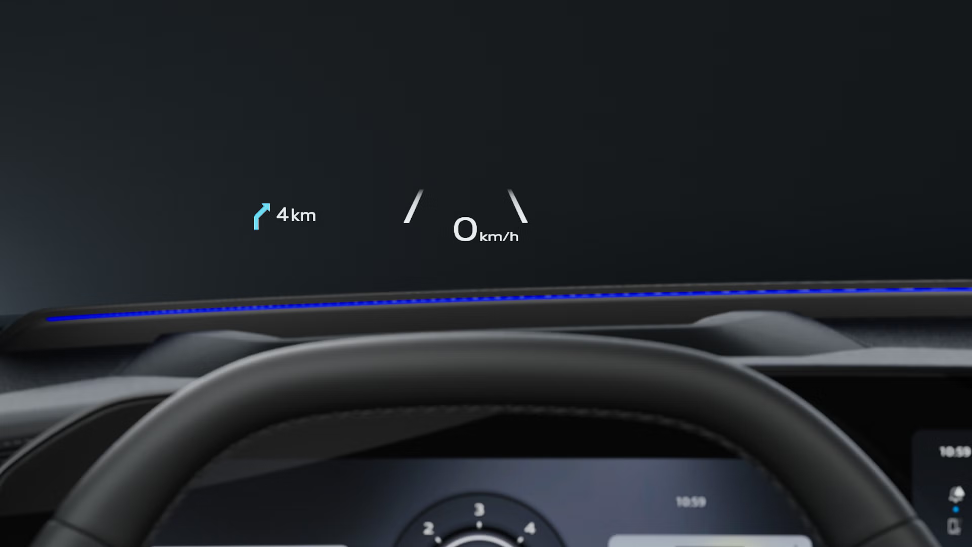 Detailný záber z pohľadu vodiča na volant a head-up displej v Audi Q7 SUV.