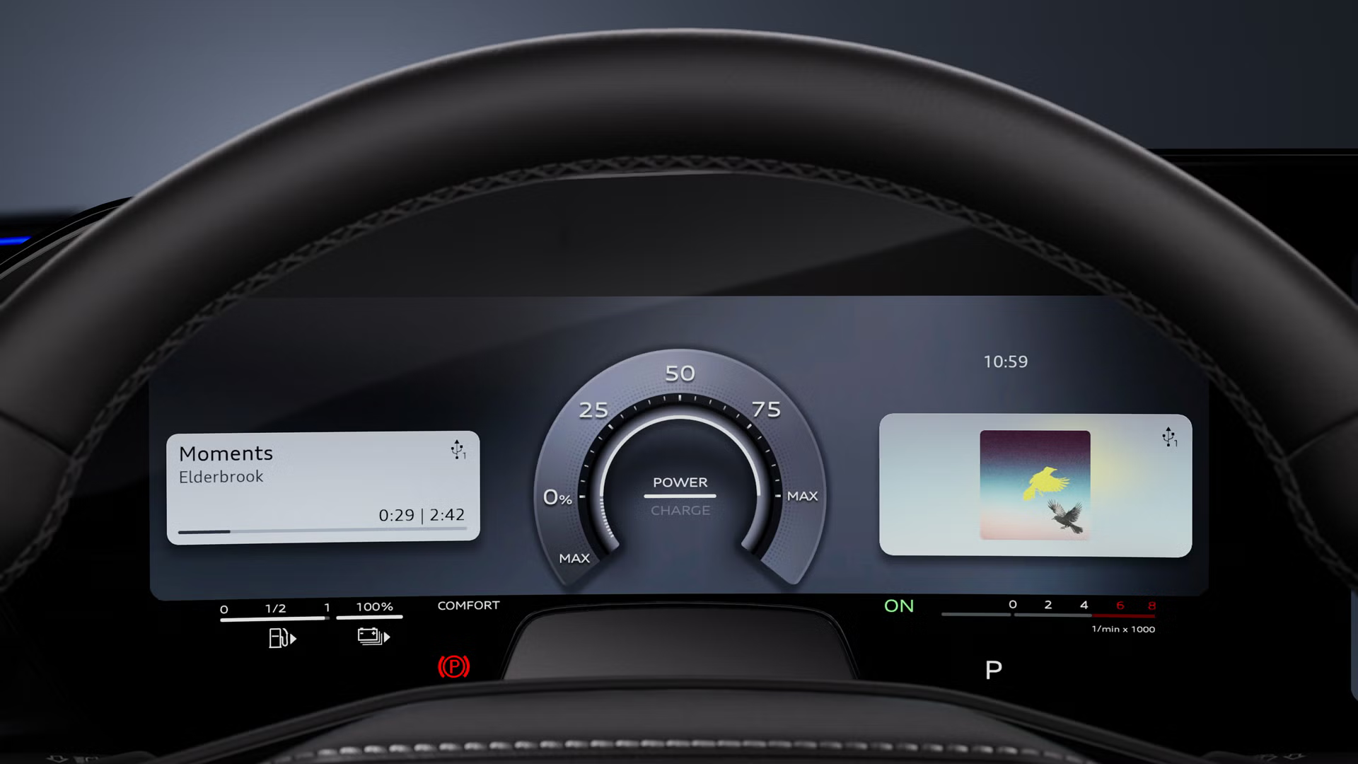 Detailný záber na Audi virtual cockpit plus v modeli Audi A6 allroad e-hybrid.