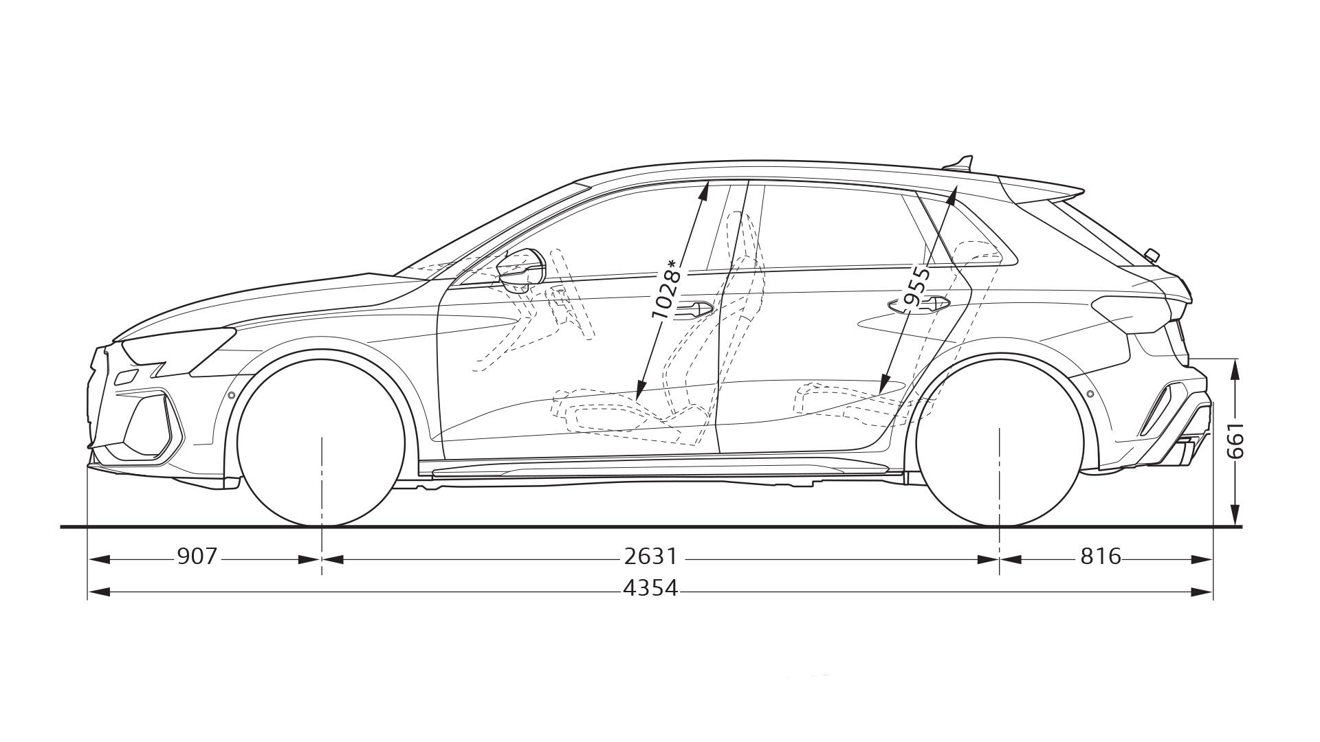 Audi S3 Sportback dimensões vista lateral