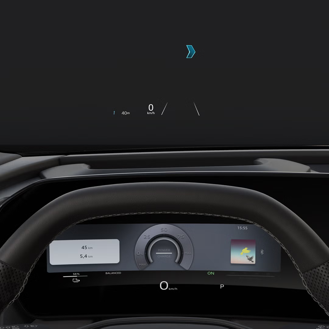 Detail na head-up displej s rozšírenou realitou na čelnom skle modelu Q4 Sportback e-tron.