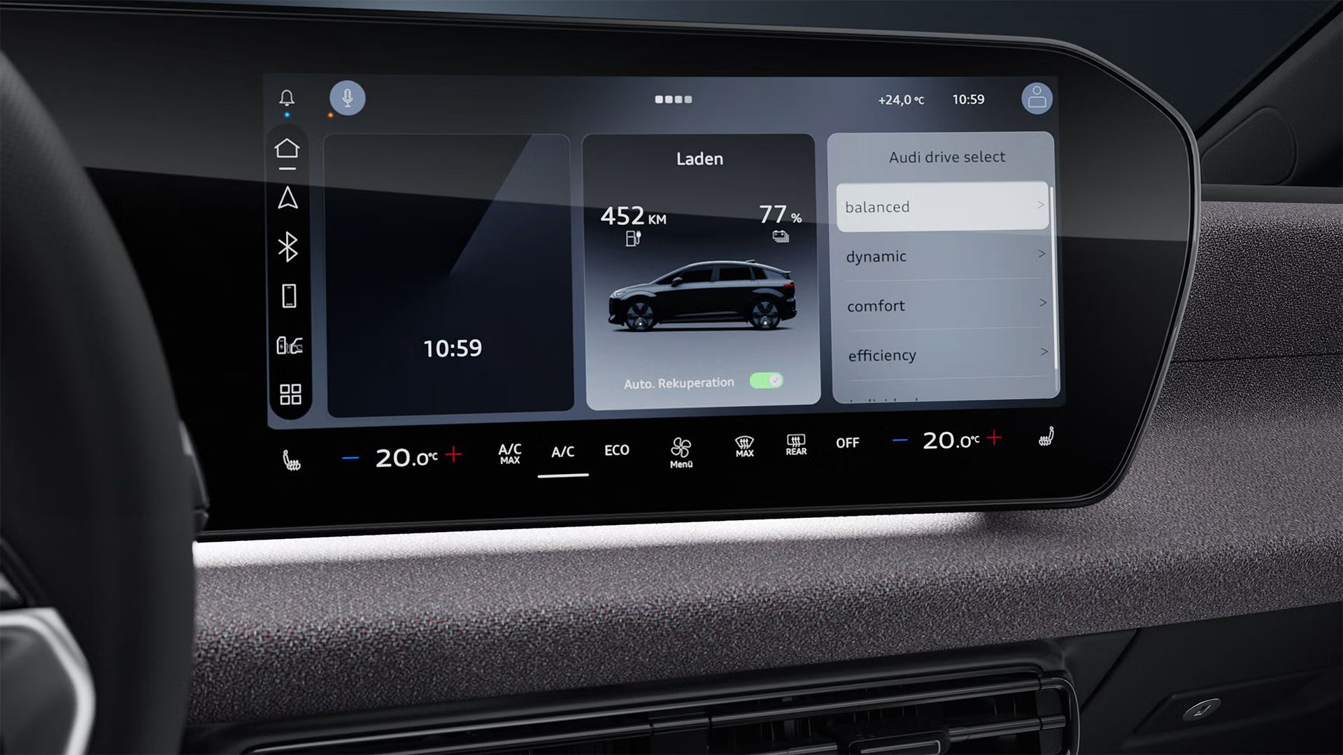 Detailný pohľad na displej MMI so zameraním na Audi drive select.