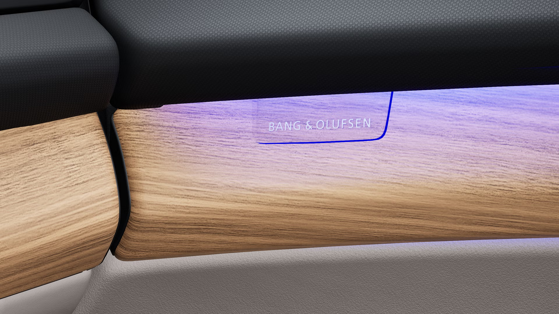 Detailný záber na reproduktor prémiového zvukového systému Bang & Olufsen. 